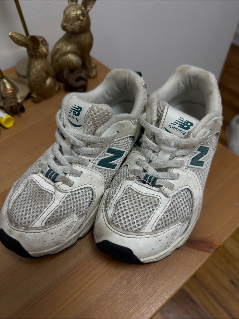 New Balance Kids White and Teal Athletic Sneakers